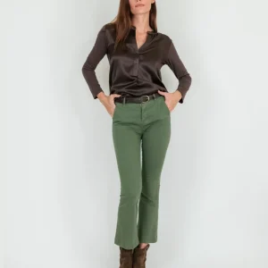 PANTALONE A TROMBETTA in cotone color verde salvia