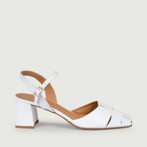 SANDALO CON TACCO QUADRATO E INTRECCIO BIANCO