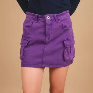 Mini gonna cargo in cotone viola