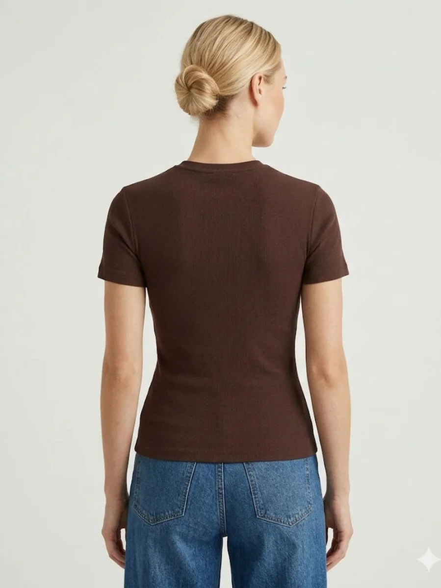 T-shirt girocollo in cotone moro - immagine 3