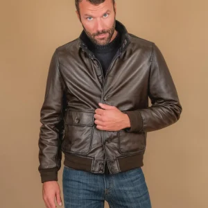 GIUBBOTTO IMBOTTITO IN PELLE MARRONE REVERSIBILE