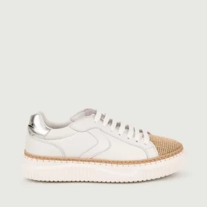 SNEAKER LIPARI IN PELLE CON PUNTA EFFETTO RAFIA