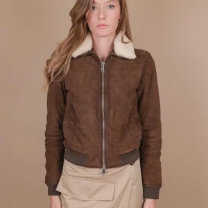 GIUBBOTTO "DIANA" IN CAMOSCIO FODERATO IN MONTONE  MARRONE