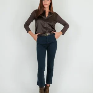 PANTALONE A TROMBETTA blu in cotone