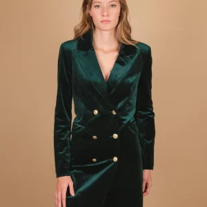 Cappottino doppiopetto in velluto verde smeraldo