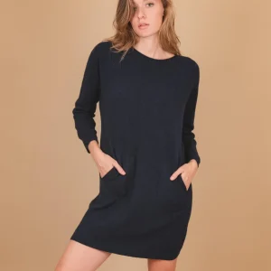 MAGLIA ABITO  CON TASCHE E SCOLLO A BARCHETTA BLU