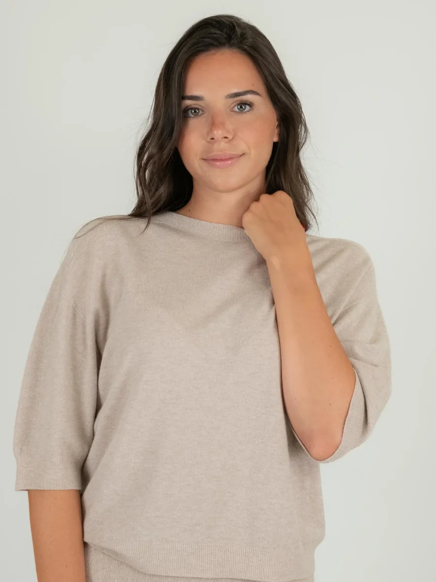 MAGLIA CON MANICHE A 3/4 BEIGE - immagine 4