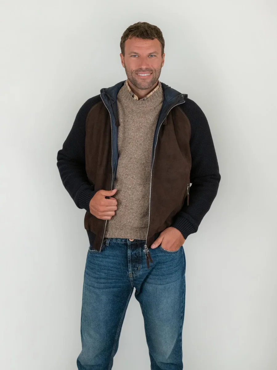 GIACCA DORIS KNIT IN CAMOSCIO MARRONE