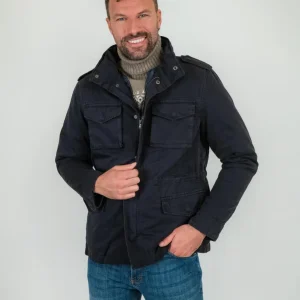 Field jacket in cotone blu con imbottitura separabile