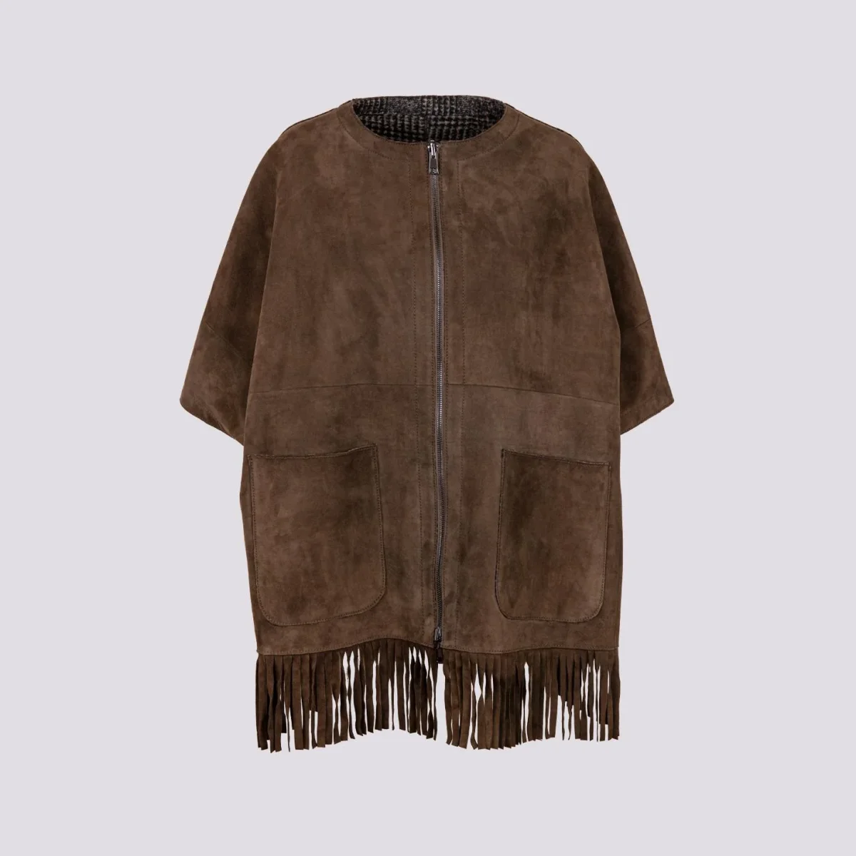 GIUBBOTTO STRUTTURATO IN CAMOSCIO CON PIUMINO IN ECO-PIUMA FANGO - immagine 6