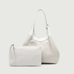 Borsa a spalla Dua in pelle e tessuto bianca