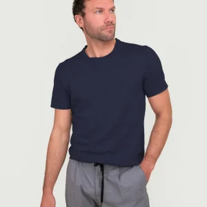 T-SHIRT GIROCOLLO IN MAGLIA DI COTONE BLU NAVY