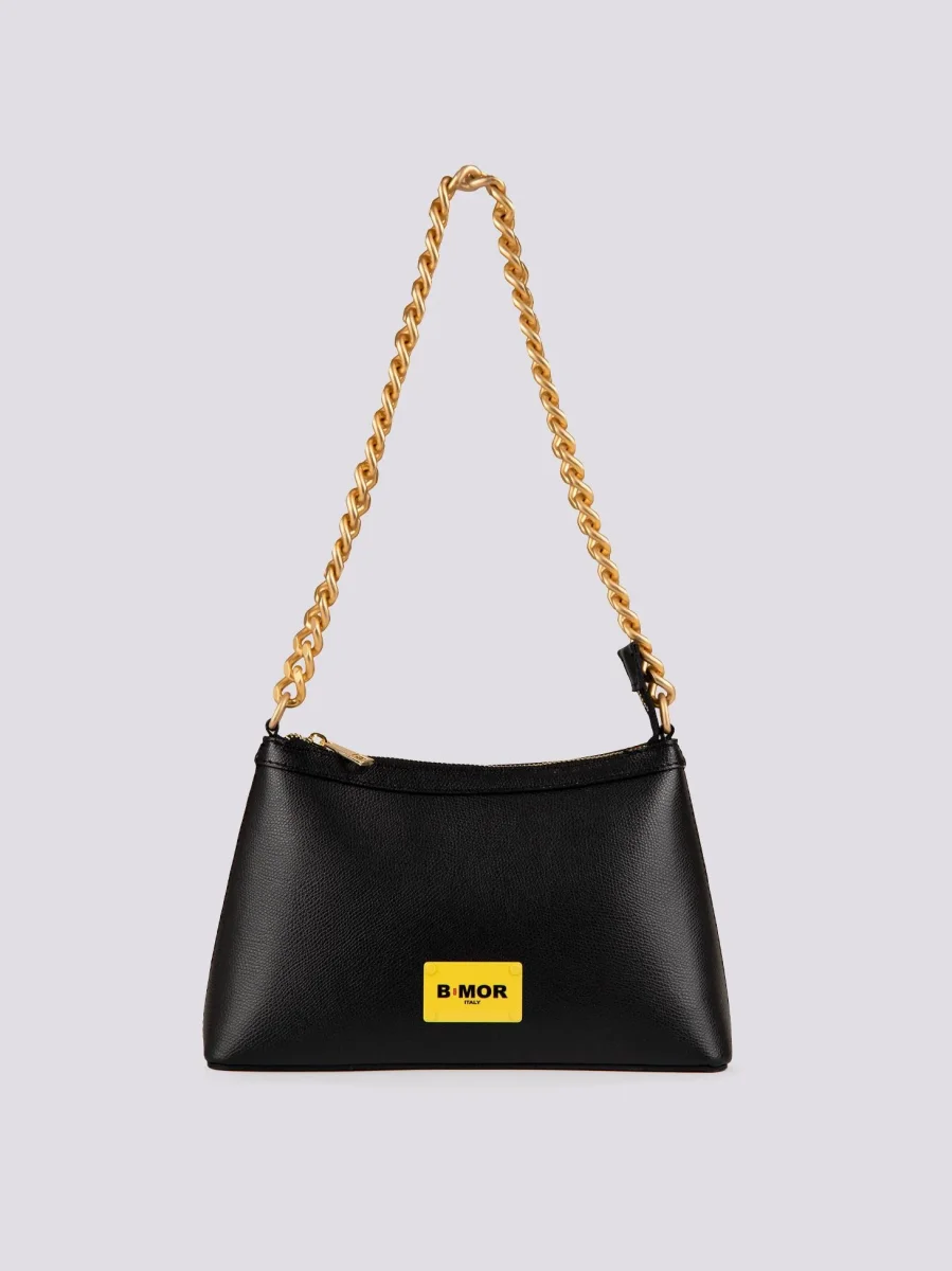 BORSA QUEEN CON CATENA ORO OPACA IN PELLE NERA - immagine 4