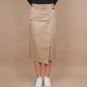 GONNA MIDI A PORTAFOGLIO IN MISTO COTONE CAMMELLO