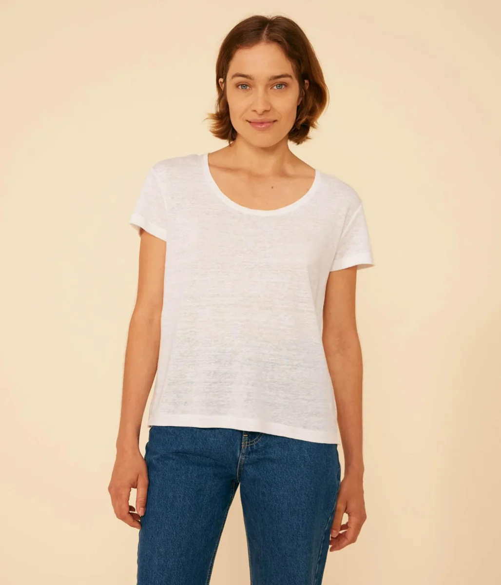 T-SHIRT LE DROIT GIROCOLLO IN LINO DONNA BIANCA - immagine 5