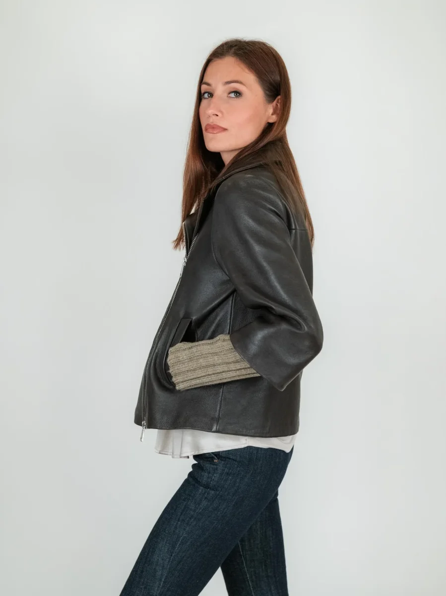 GIACCA IN PELLE GEMINI CON MANICHE IN MAGLIA - immagine 3