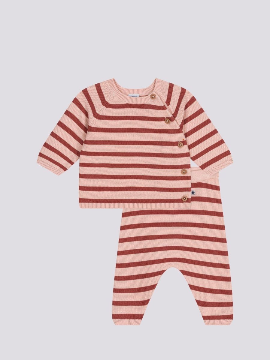 COMPLETO 2 PEZZI BEBÈ IN MAGLIA DI COTONE A RIGHE
