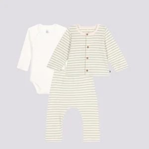 COMPLETO 3 PEZZI BEBÈ IN SPUGNA BOUCLETTE A RIGHE