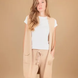 GILET LUNGO IN MAGLIA BEIGE