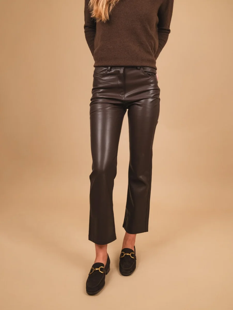 Pantalone a tromebetta in ECOPELLE marrone