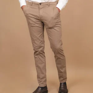 PANTALONE IN COTONE TORTORA CON TASCA A FILO