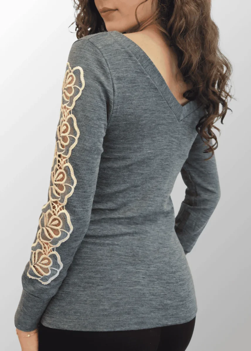 Maglia con maniche floreali Gabriella in Lana Seta - immagine 4