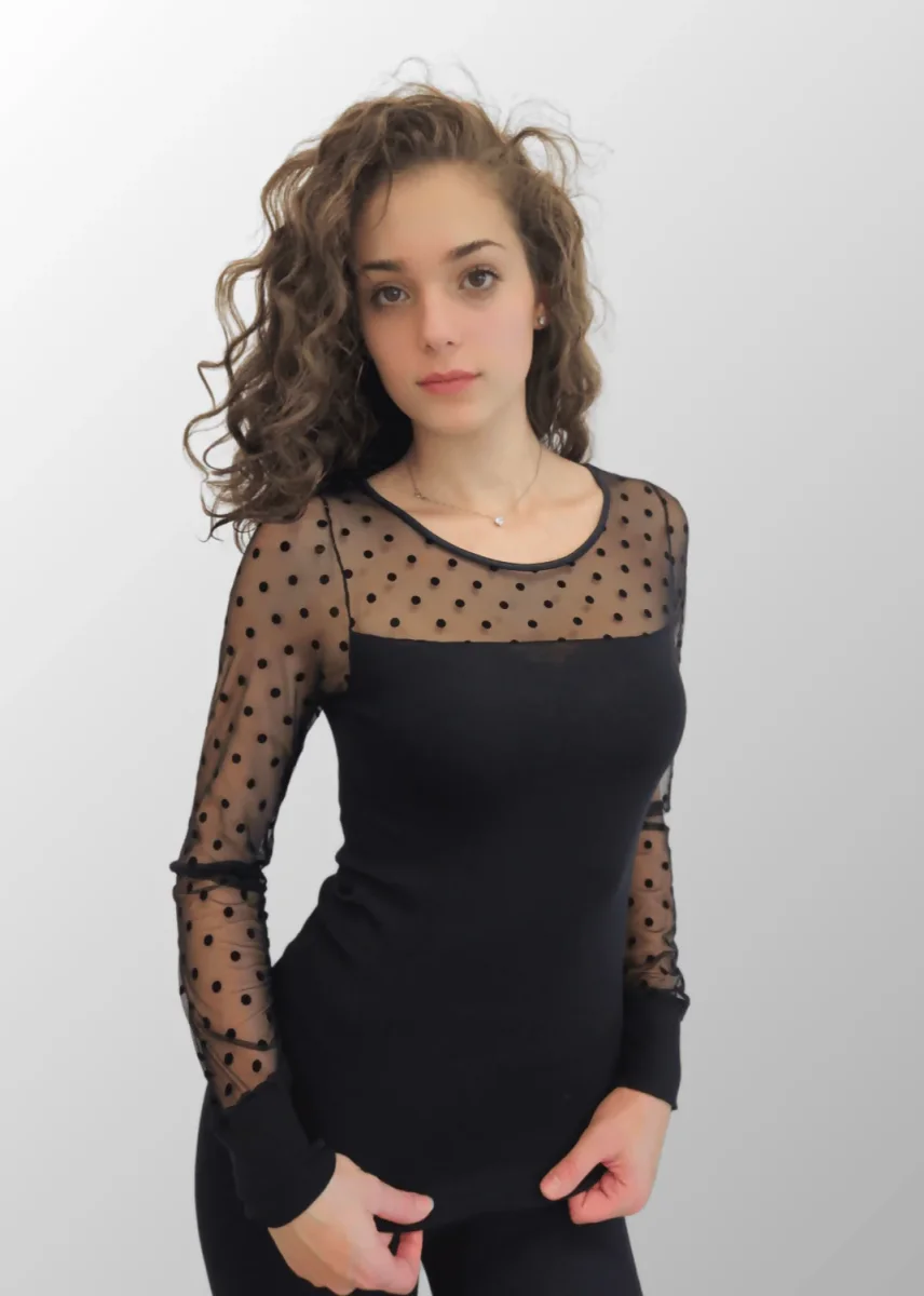 Maglia con maniche in tulle a pois Morgana in Lana Seta - immagine 6