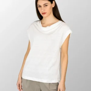 Maglia manica corta Martina con scollo a cascata in Puro Lino