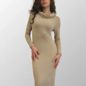 Abito lungo jacquard scollo a scialle Antonella in Lana Seta