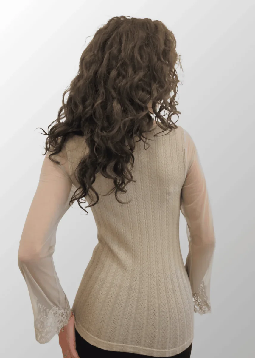 Maglia jacquard con tulle e macramé Roberta in Lana Seta - immagine 5