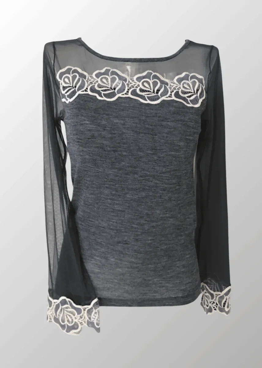 Maglia con maniche in tulle e macramé Zaira in Lana Seta - immagine 8