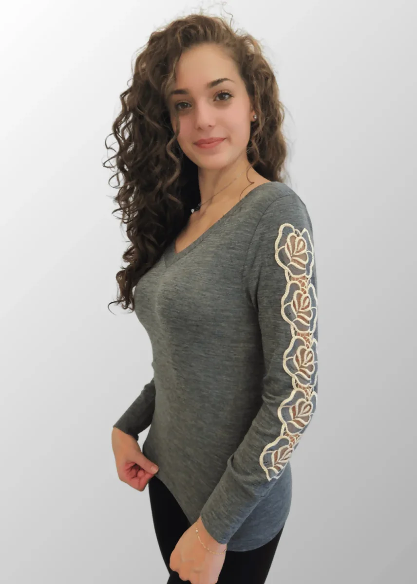 Maglia con maniche floreali Gabriella in Lana Seta - immagine 3