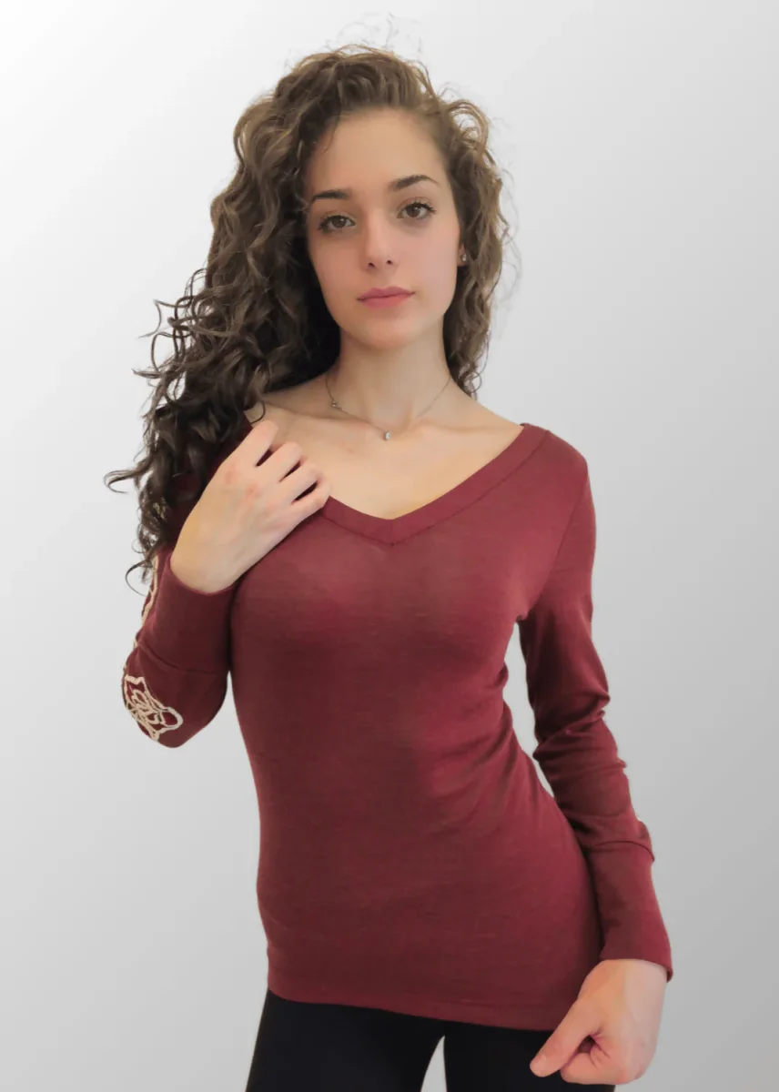 Maglia con maniche floreali Gabriella in Lana Seta - immagine 8