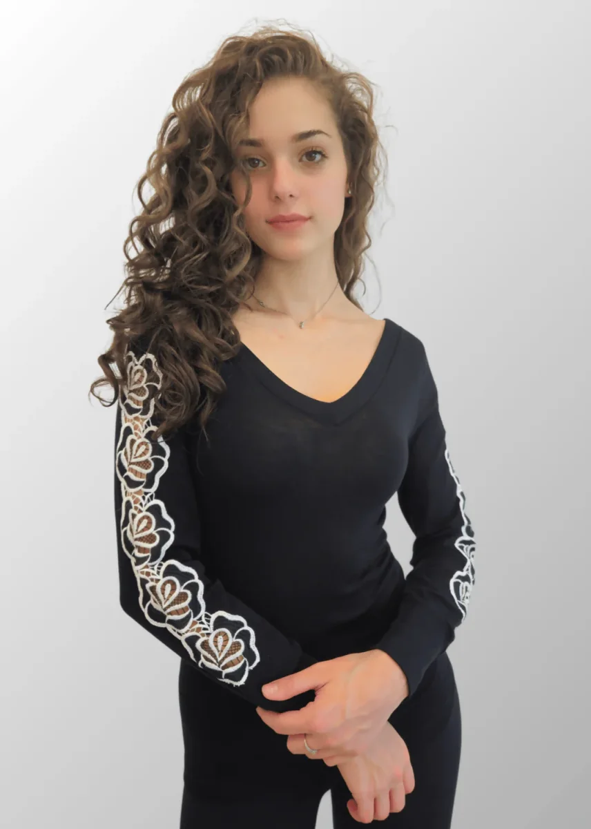 Maglia con maniche floreali Gabriella in Lana Seta - immagine 5